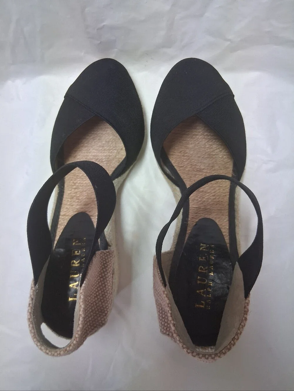 Lauren Ralph Lauren Black Espadrille Wedge Sandals Women Sz 7B Preowned
